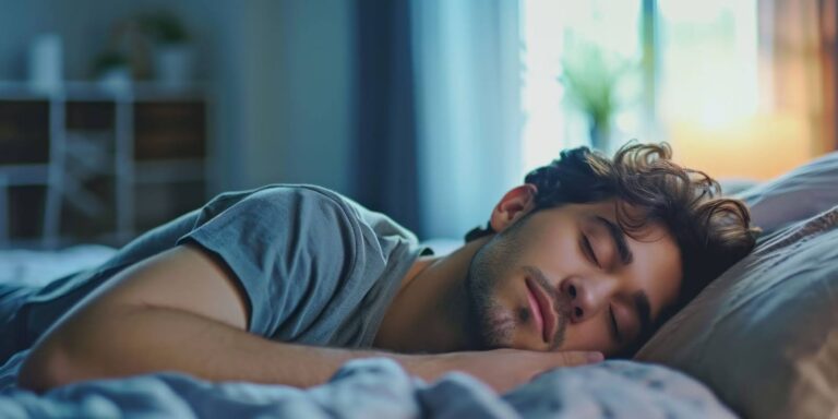 man sleeping in a bed