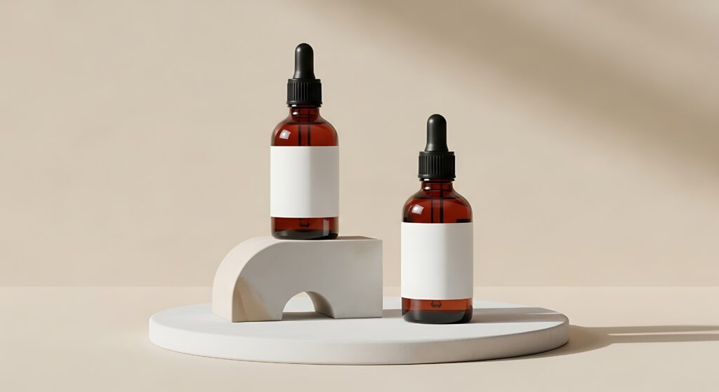 amber glass bottles of lipotropic drops