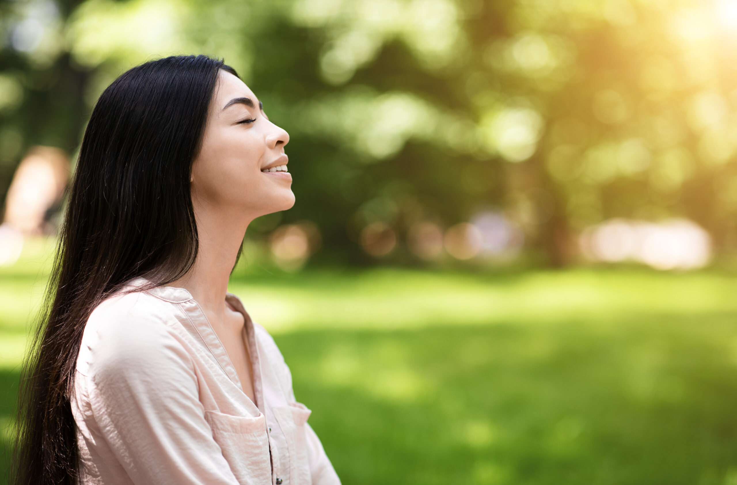 relaxed girl breathing