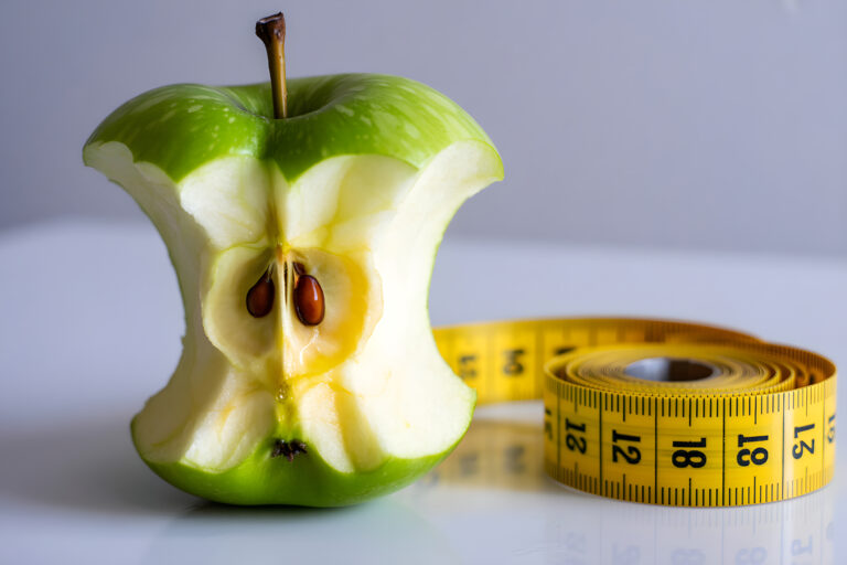 apple core and measuring tape