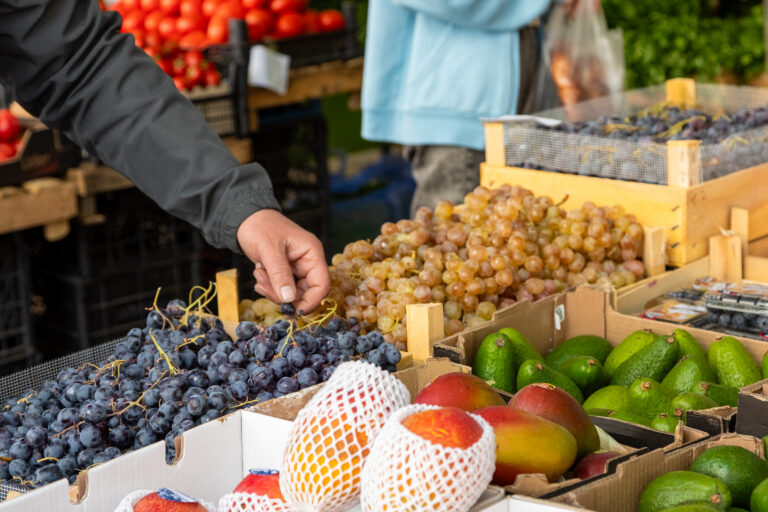 fresh grapes at a farmers market