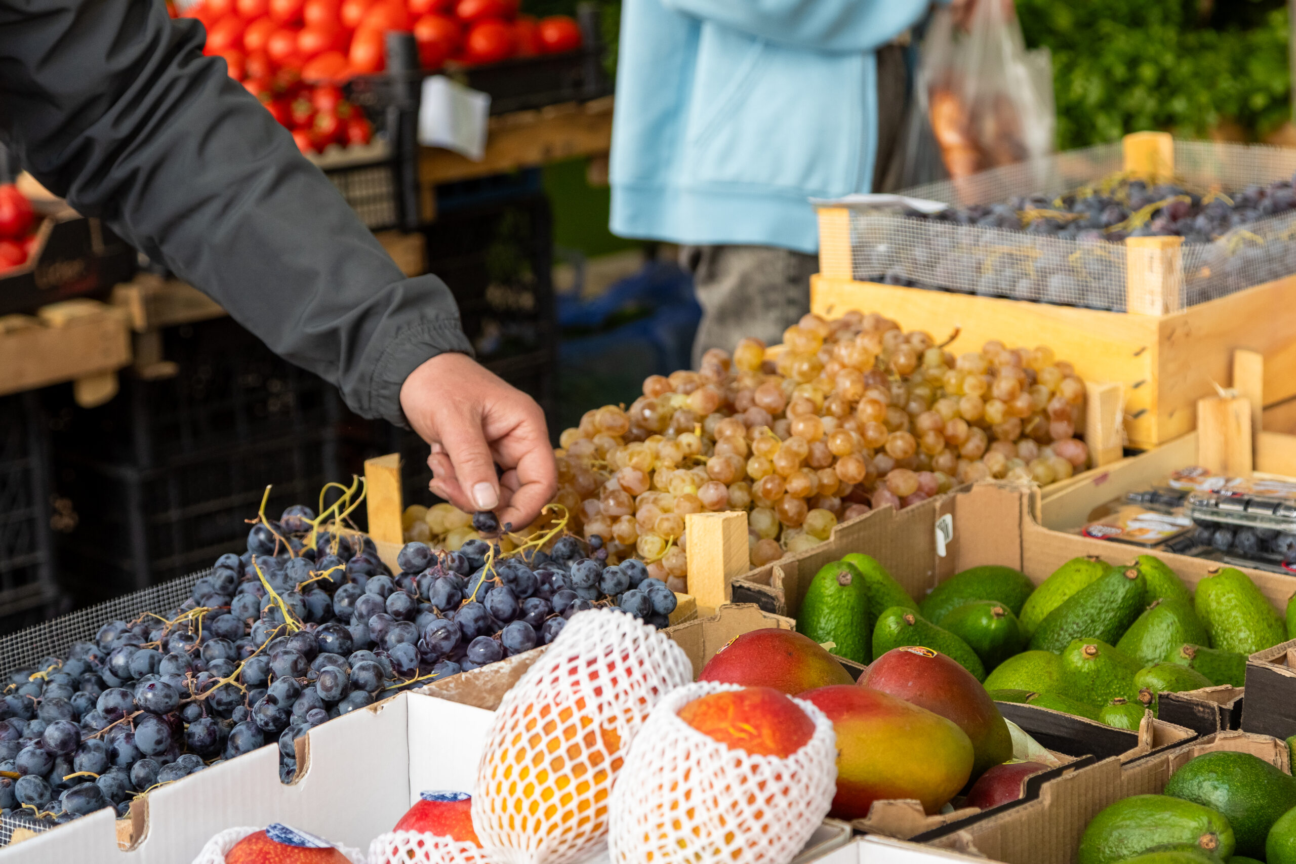 fresh grapes at a farmers market
