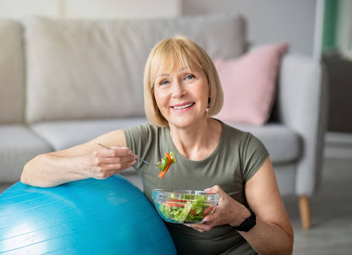 woman eating a salad