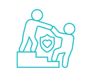 icon of one person helping another person by lending a helping hand